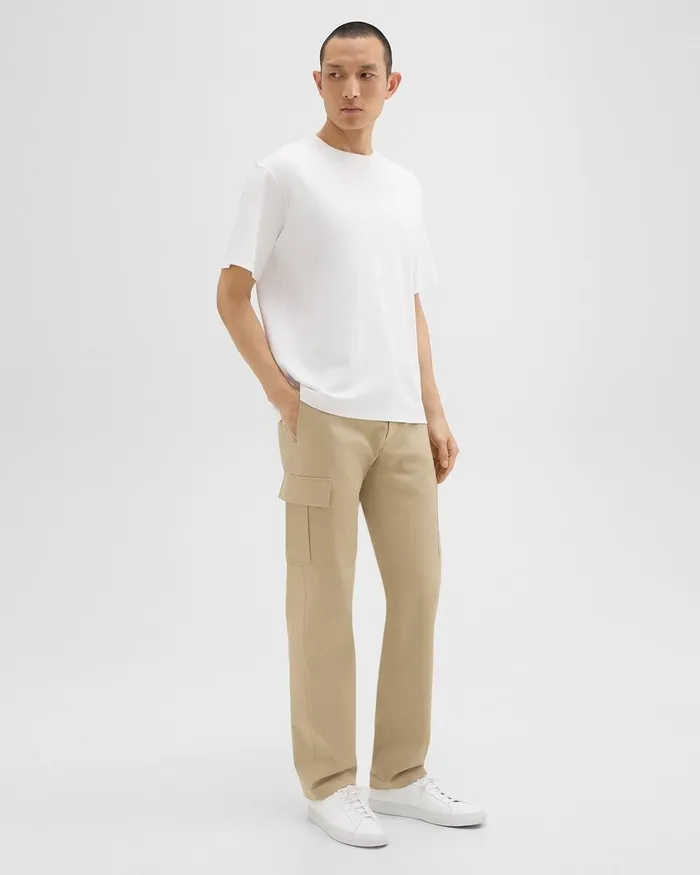 Men Pants Theory Straight Cargo Pant In Stretch Cotton Twill Khaki