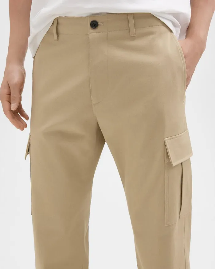 Men Pants Theory Straight Cargo Pant In Stretch Cotton Twill Khaki