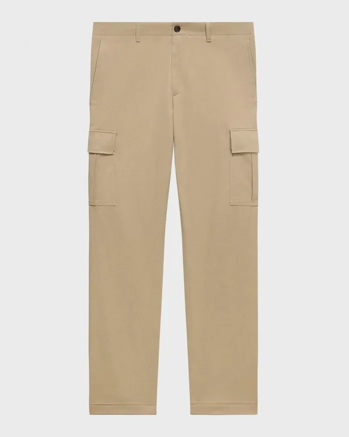 Men Pants Theory Straight Cargo Pant In Stretch Cotton Twill Khaki