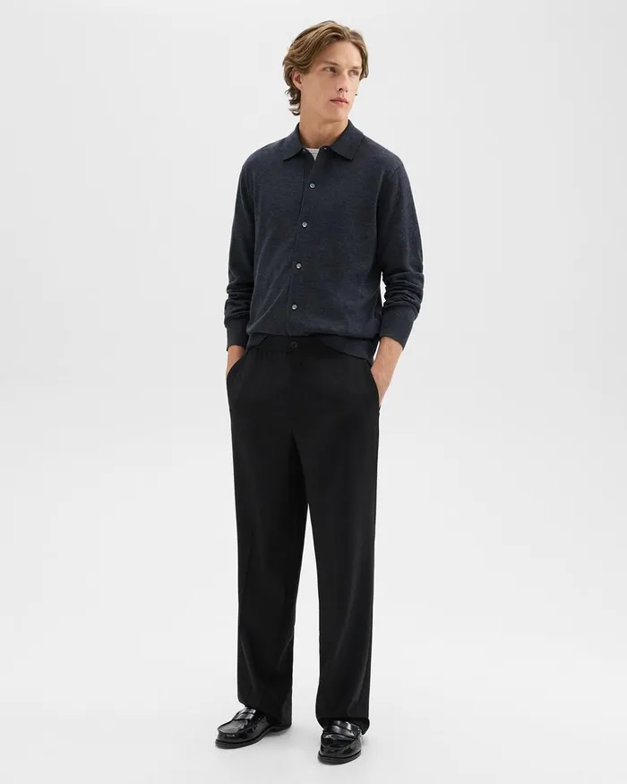 Men Pants Theory WideLeg Drawstring Pant In Stretch Flannel Black