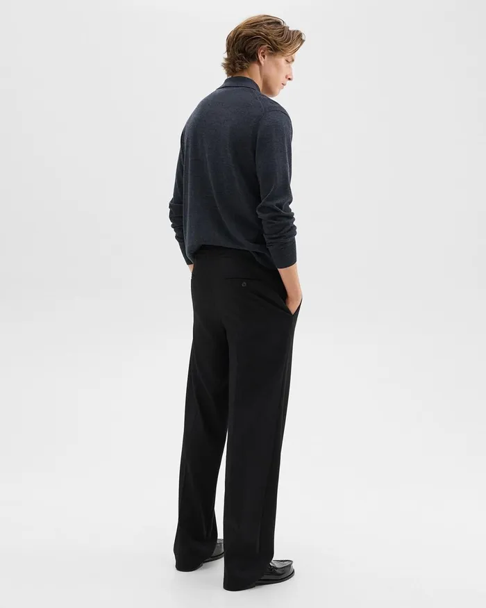 Men Pants Theory WideLeg Drawstring Pant In Stretch Flannel Black