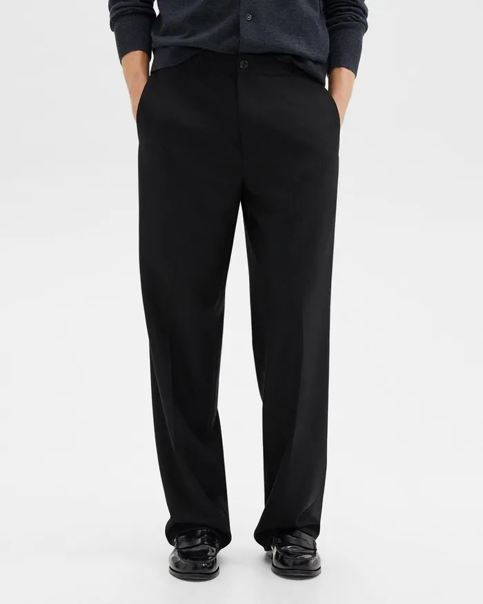 Men Pants Theory WideLeg Drawstring Pant In Stretch Flannel Black