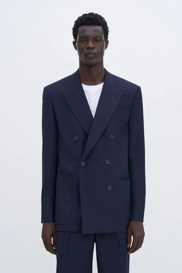 Men Patch Pocket Double Breasted Blazer Navy Filippa K Suit Jackets