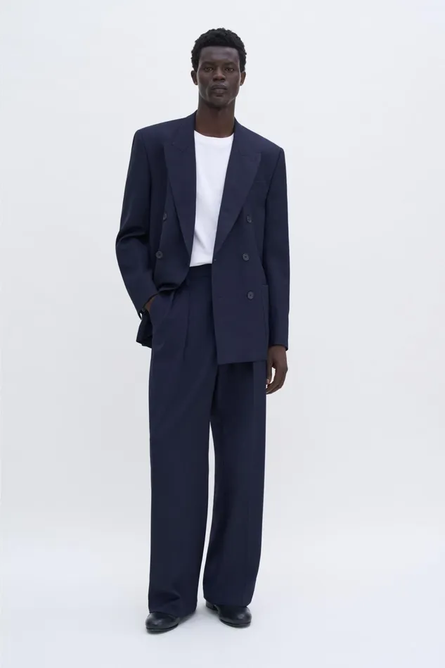 Men Patch Pocket Double Breasted Blazer Navy Filippa K Suit Jackets