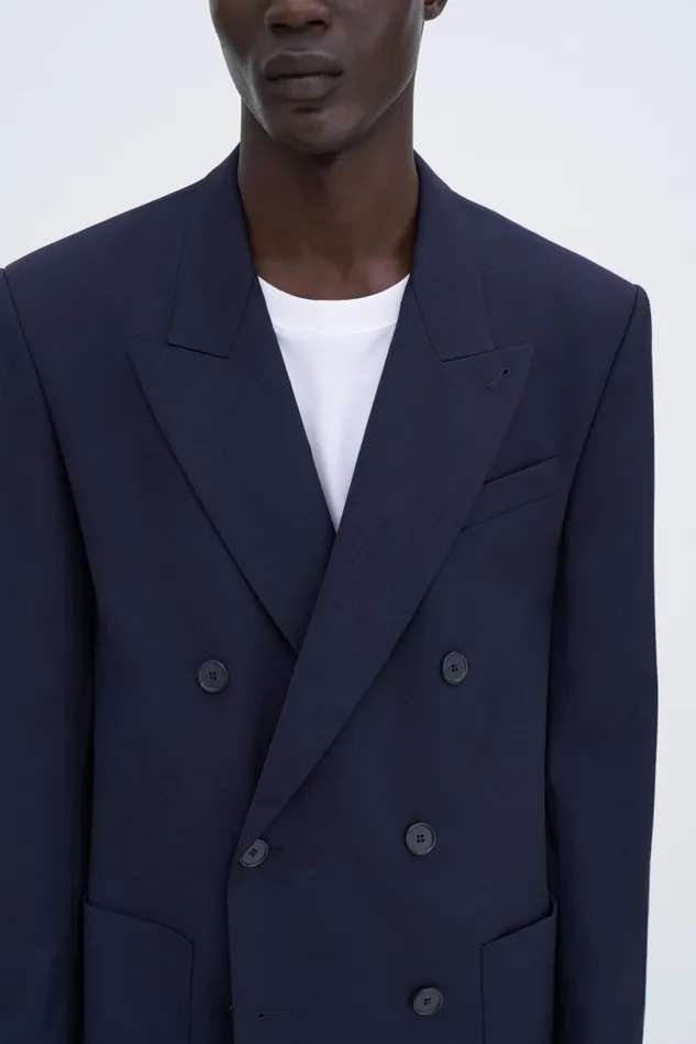 Men Patch Pocket Double Breasted Blazer Navy Filippa K Suit Jackets
