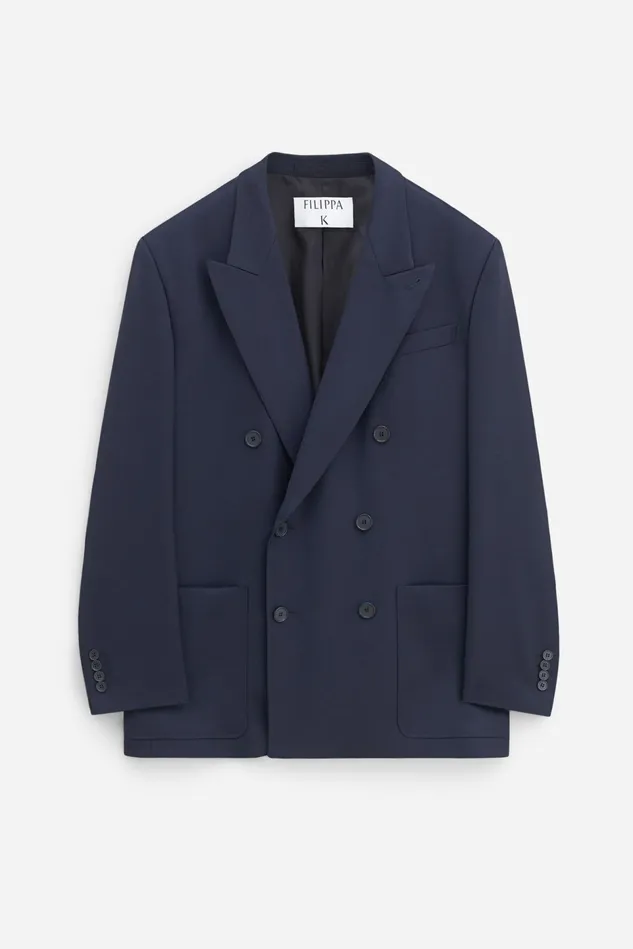 Men Patch Pocket Double Breasted Blazer Navy Filippa K Suit Jackets