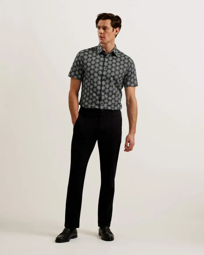 Men PEARSHO 8211 Short Sleeve Circle Geometric Shirt Black Ted Baker Shirts Men PEARSHO 8211 Short Sleeve Circle Geometric Shirt Black Ted Baker Shirts