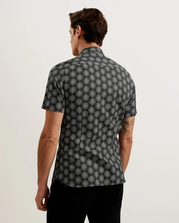 Men PEARSHO 8211 Short Sleeve Circle Geometric Shirt Black Ted Baker Shirts Men PEARSHO 8211 Short Sleeve Circle Geometric Shirt Black Ted Baker Shirts