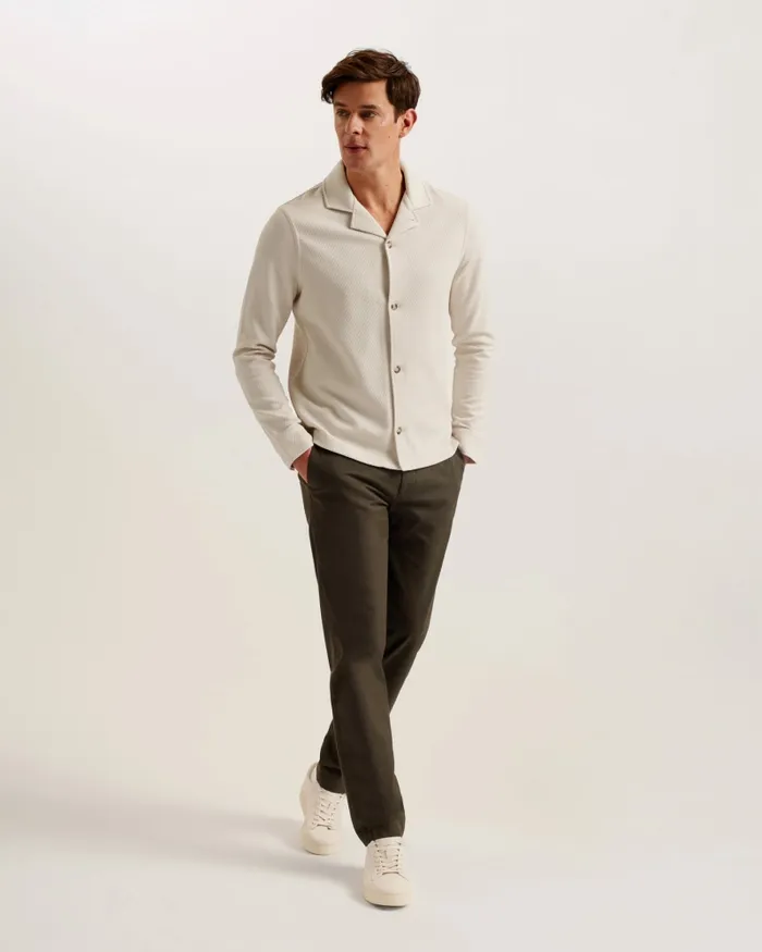 Men PENDUL 8211 Long Sleeve Textured Jersey Shirt Stone Ted Baker Tops
