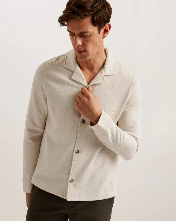Men PENDUL 8211 Long Sleeve Textured Jersey Shirt Stone Ted Baker Tops