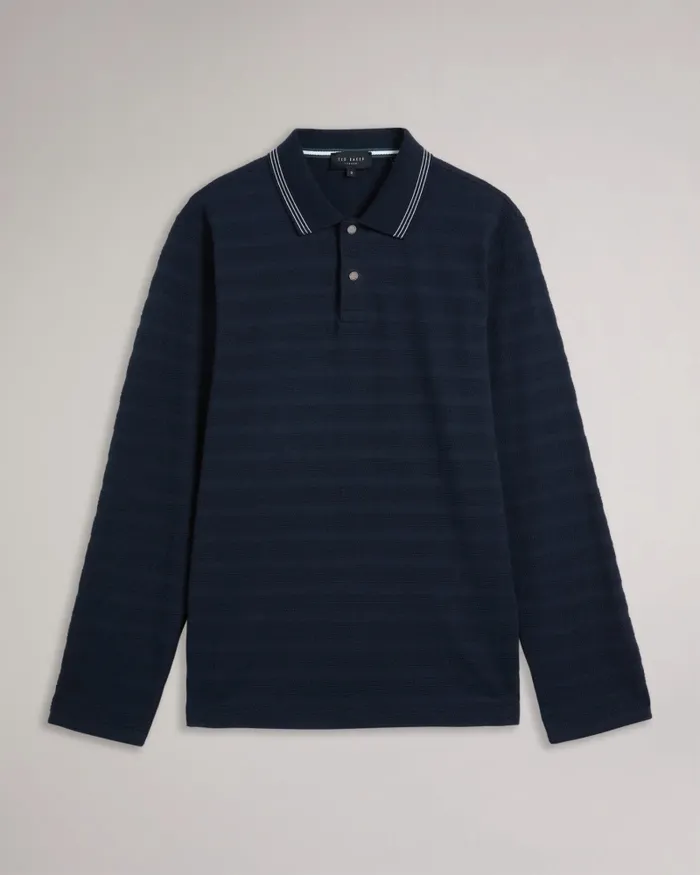 Men PENINE 8211 Long Sleeve Textured Stripe Polo Shirt Navy Ted Baker Tops