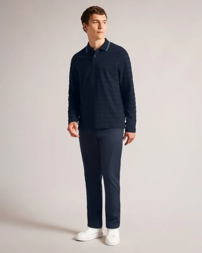 Men PENINE 8211 Long Sleeve Textured Stripe Polo Shirt Navy Ted Baker Tops