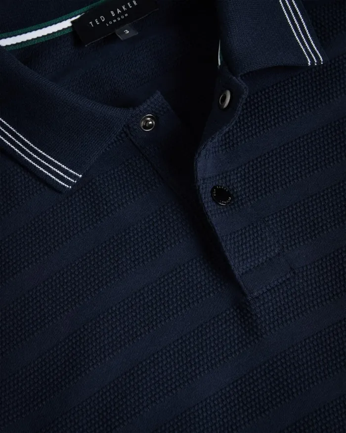 Men PENINE 8211 Long Sleeve Textured Stripe Polo Shirt Navy Ted Baker Tops