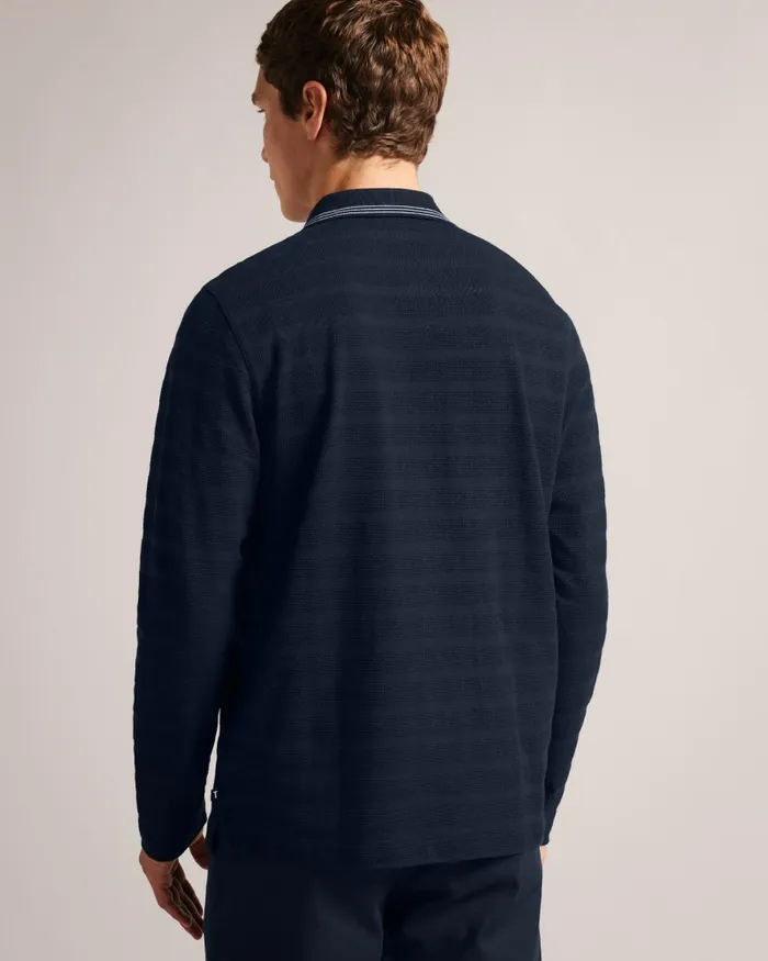 Men PENINE 8211 Long Sleeve Textured Stripe Polo Shirt Navy Ted Baker Tops