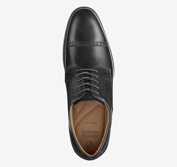 Men Reeve Cap Toe Black Full Grain LaceUps Johnston and Murphy