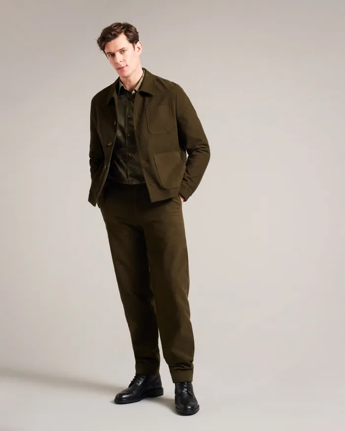 Men RUFUSJ 8211 Button Through Moleskin Jacket Khaki Ted Baker Coats and Jackets