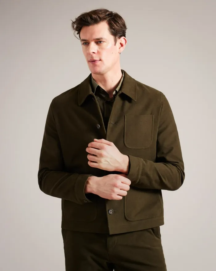 Men RUFUSJ 8211 Button Through Moleskin Jacket Khaki Ted Baker Coats and Jackets