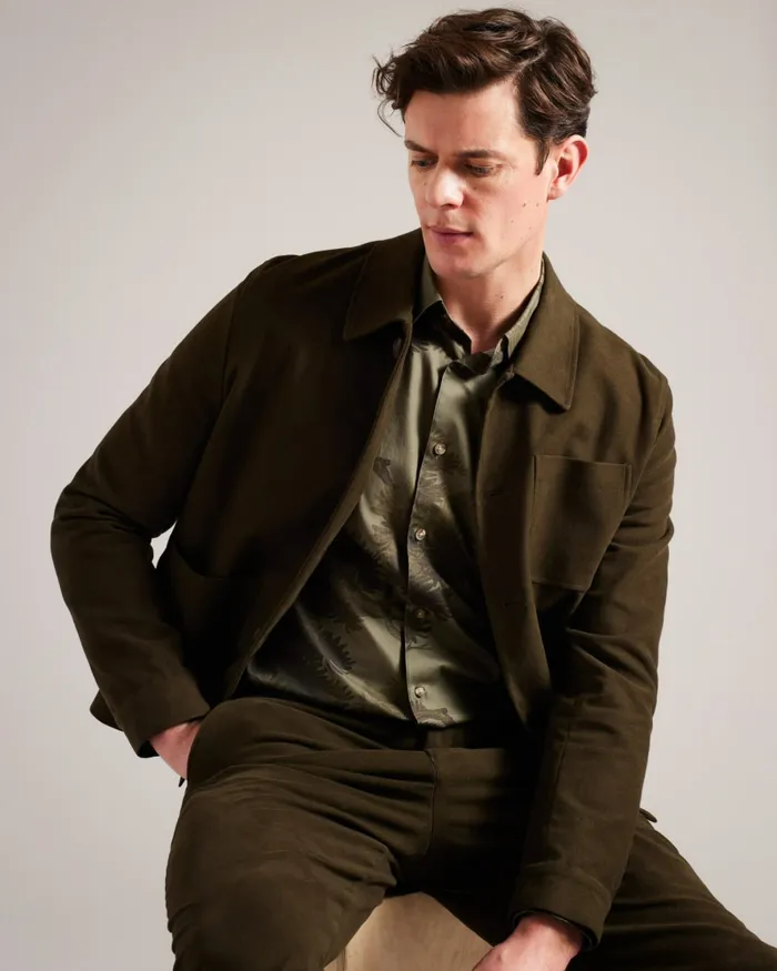 Men RUFUSJ 8211 Button Through Moleskin Jacket Khaki Ted Baker Coats and Jackets