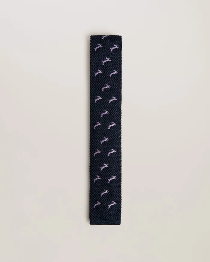 Men SANFRED 8211 Embroidered Flat Edge Knit Tie Navy Ted Baker Ties and Bowties