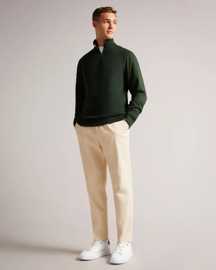 Men SANOT 8211 Long Sleeve Funnel Neck Jumper Khaki Ted Baker Tops