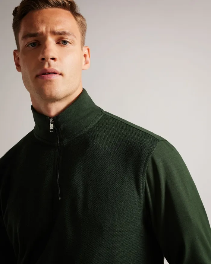 Men SANOT 8211 Long Sleeve Funnel Neck Jumper Khaki Ted Baker Tops