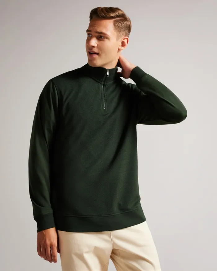 Men SANOT 8211 Long Sleeve Funnel Neck Jumper Khaki Ted Baker Tops