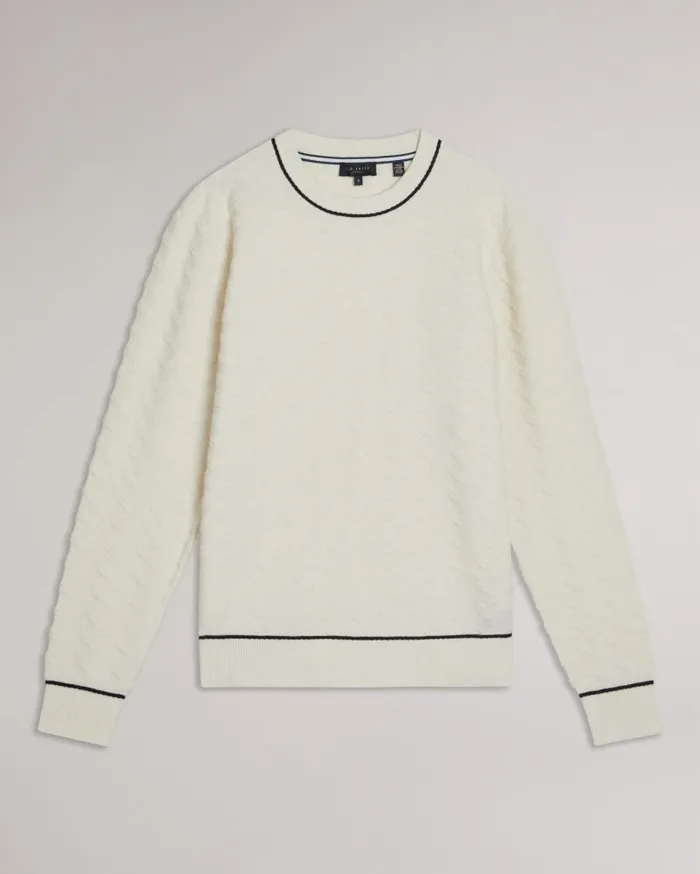 Men SEPAL 8211 Long Sleeve Chevron Knit Jumper Ecru Ted Baker Jumpers and Knitwear