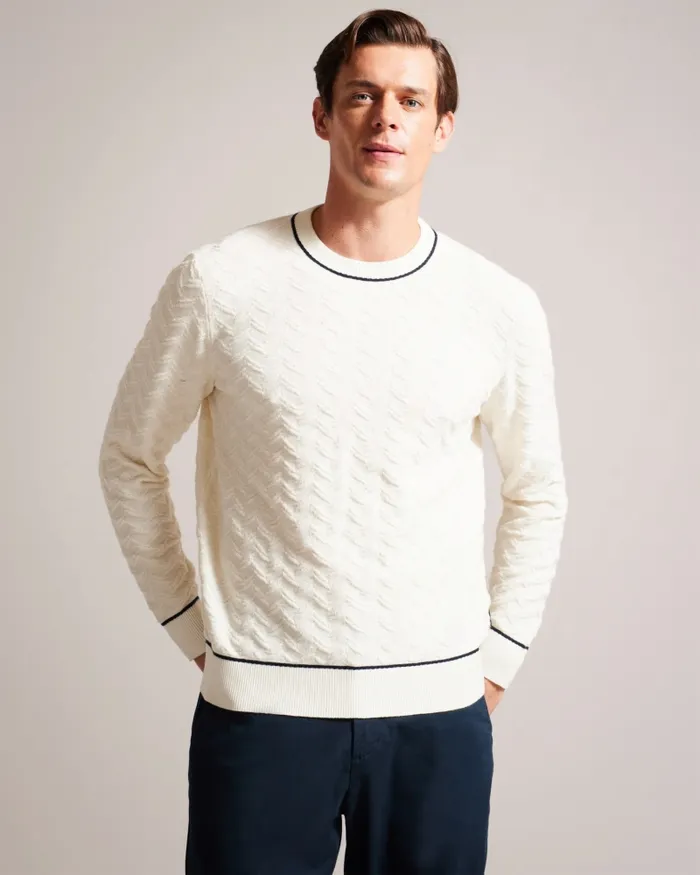 Men SEPAL 8211 Long Sleeve Chevron Knit Jumper Ecru Ted Baker Jumpers and Knitwear