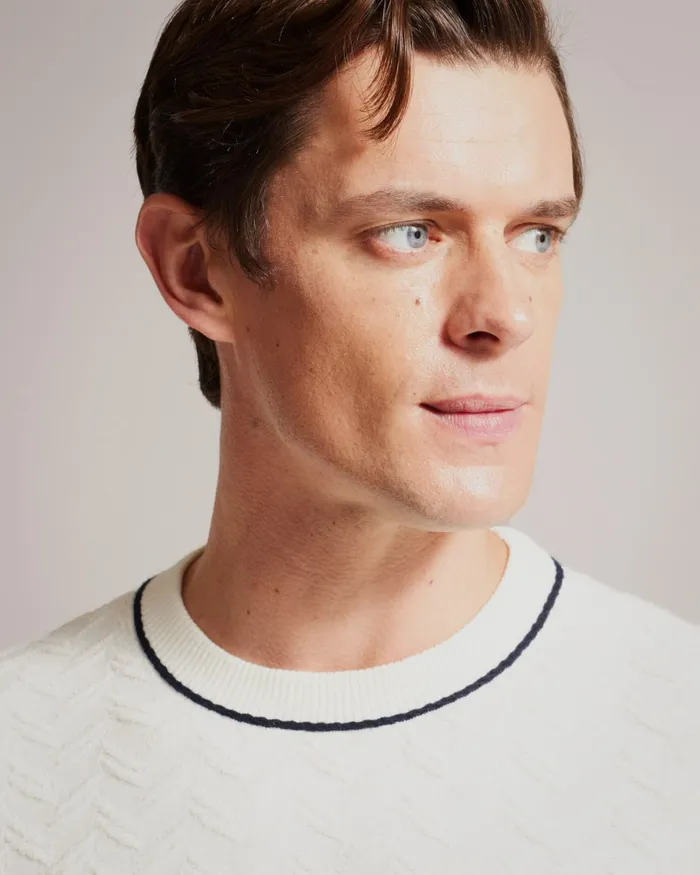 Men SEPAL 8211 Long Sleeve Chevron Knit Jumper Ecru Ted Baker Jumpers and Knitwear
