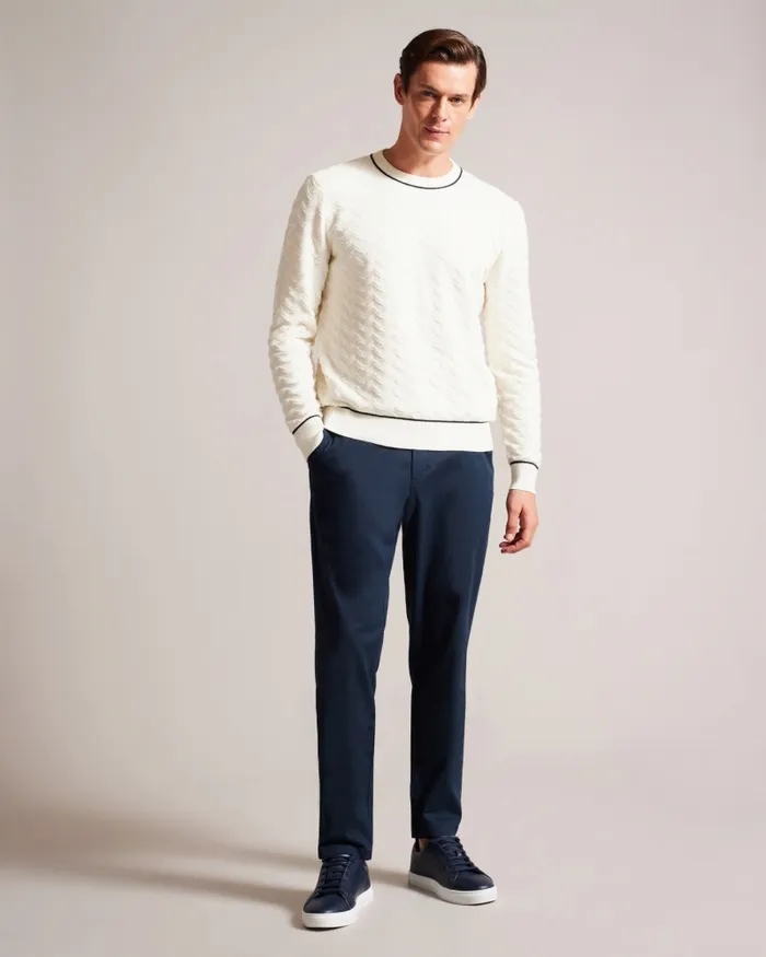 Men SEPAL 8211 Long Sleeve Chevron Knit Jumper Ecru Ted Baker Jumpers and Knitwear