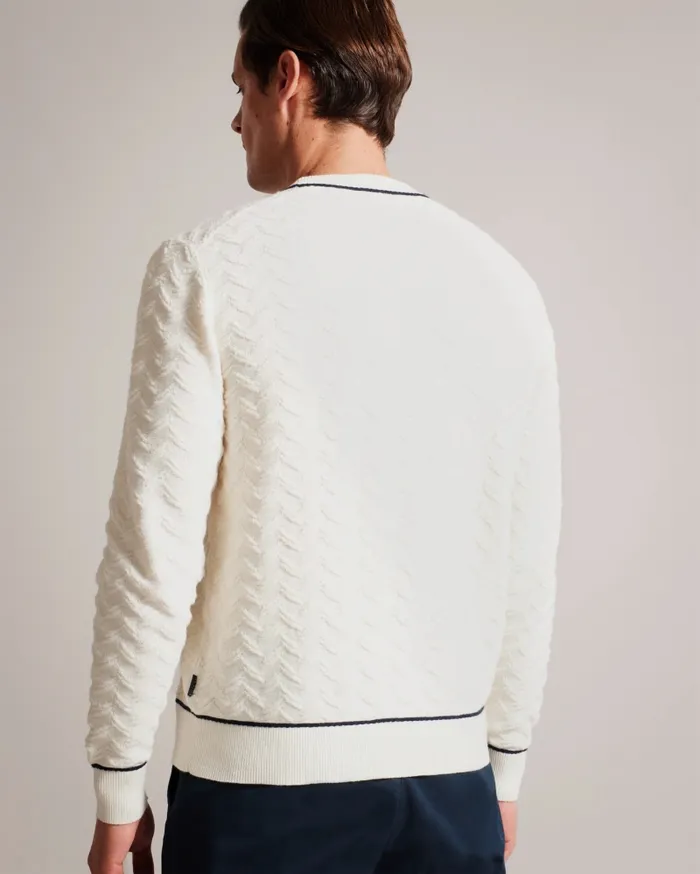Men SEPAL 8211 Long Sleeve Chevron Knit Jumper Ecru Ted Baker Jumpers and Knitwear
