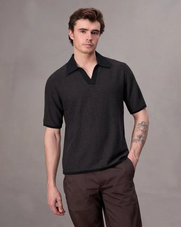 Men Shirts Rag and Bone Hayes Johnny Collar Polo Slate Brown