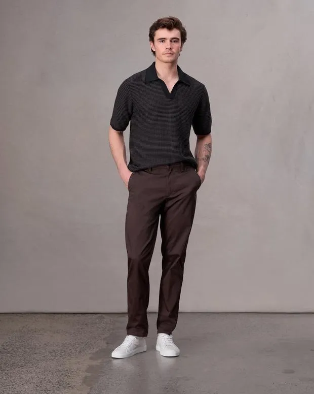Men Shirts Rag and Bone Hayes Johnny Collar Polo Slate Brown