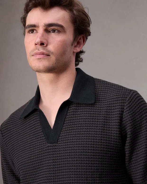 Men Shirts Rag and Bone Hayes Johnny Collar Polo Slate Brown