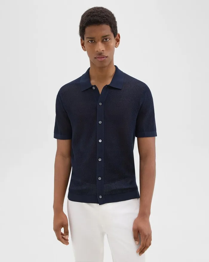 Men Shirts Theory Cairn ShortSleeve Shirt In Cotton Baltic