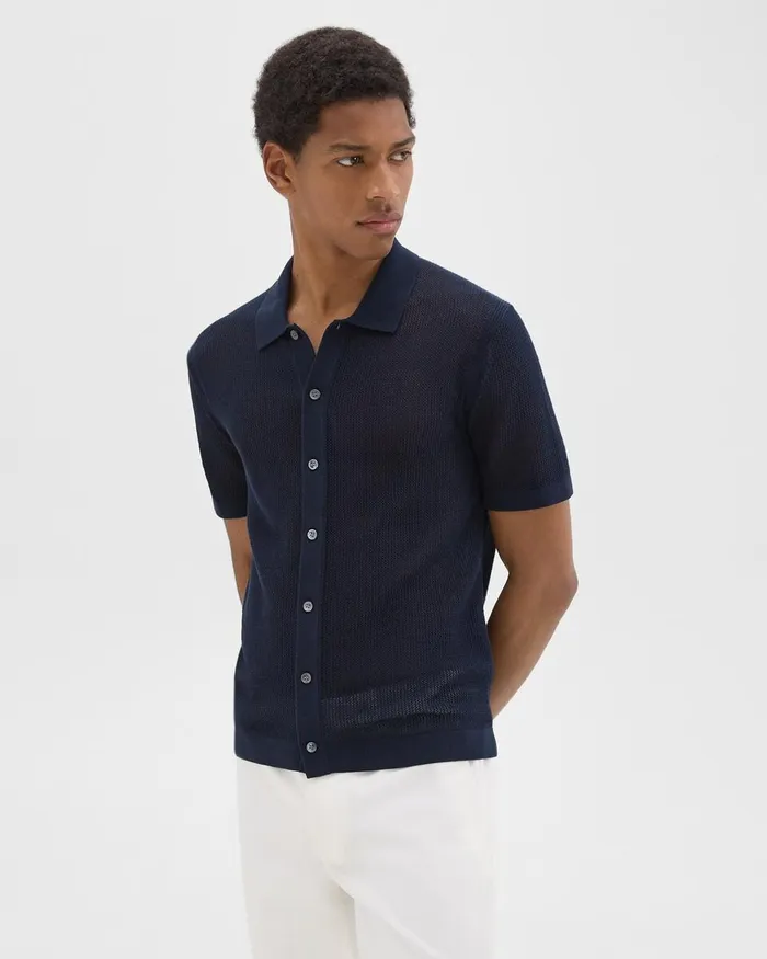 Men Shirts Theory Cairn ShortSleeve Shirt In Cotton Baltic
