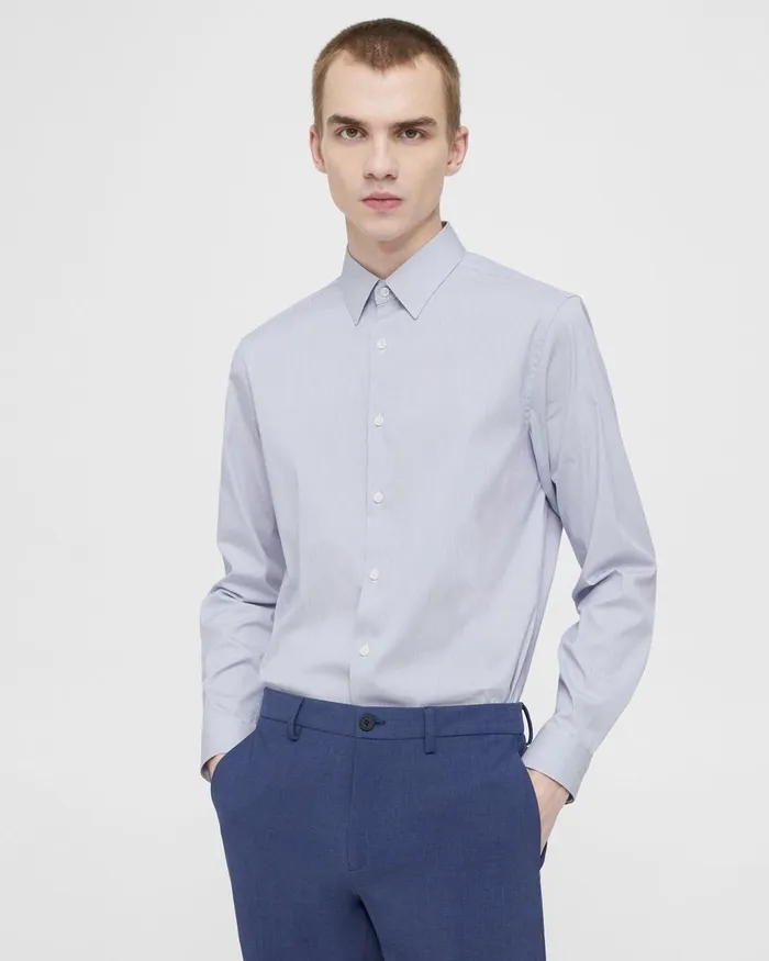 Men Shirts Theory Irving Shirt In Striped Cotton Blend Whiteolympic
