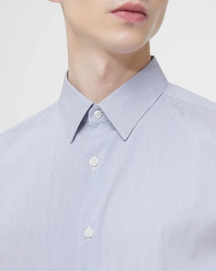 Men Shirts Theory Irving Shirt In Striped Cotton Blend Whiteolympic