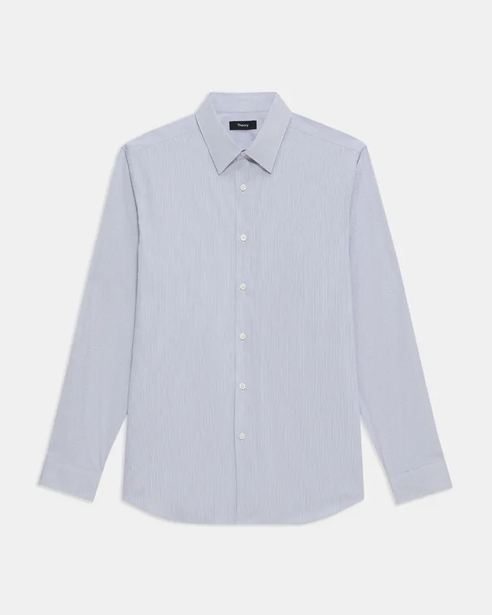 Men Shirts Theory Irving Shirt In Striped Cotton Blend Whiteolympic