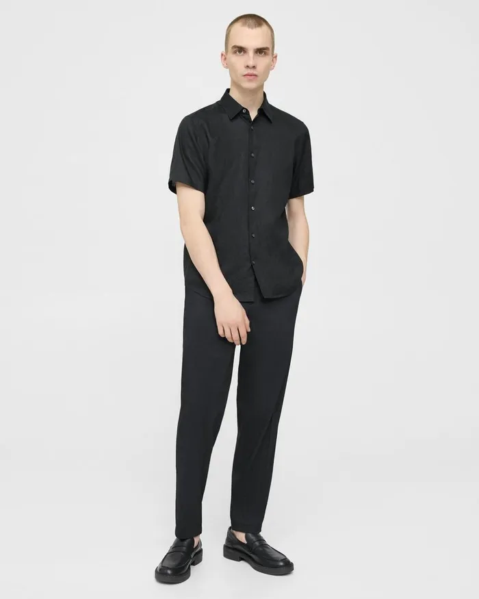 Men Shirts Theory Irving ShortSleeve Shirt In Relaxed Linen Black