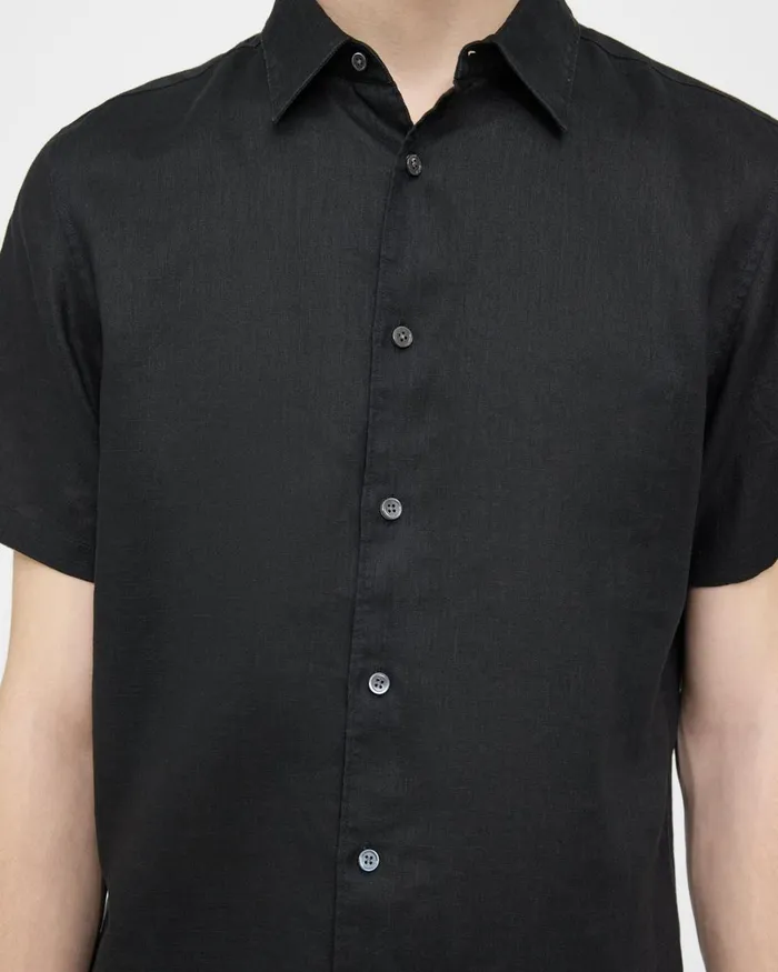 Men Shirts Theory Irving ShortSleeve Shirt In Relaxed Linen Black