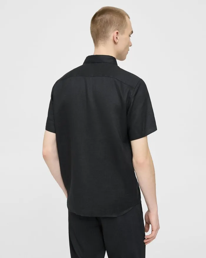 Men Shirts Theory Irving ShortSleeve Shirt In Relaxed Linen Black