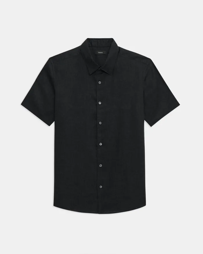 Men Shirts Theory Irving ShortSleeve Shirt In Relaxed Linen Black