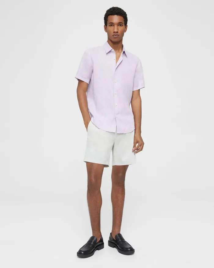 Men Shirts Theory Irving ShortSleeve Shirt In Relaxed Linen Misty Haze