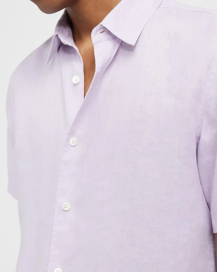 Men Shirts Theory Irving ShortSleeve Shirt In Relaxed Linen Misty Haze