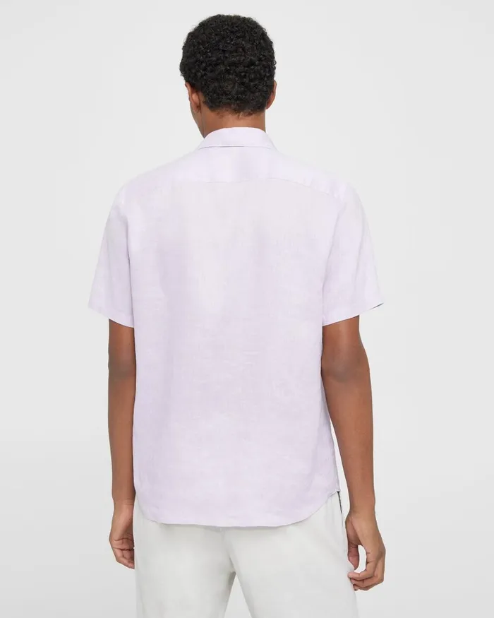 Men Shirts Theory Irving ShortSleeve Shirt In Relaxed Linen Misty Haze