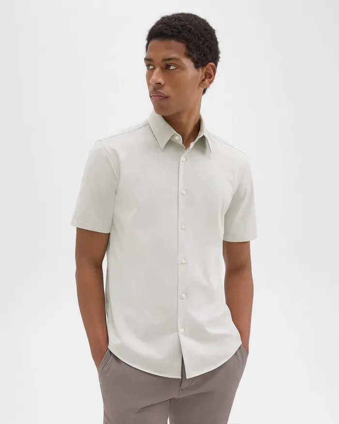 Men Shirts Theory Irving ShortSleeve Shirt In Structure Knit Limestone