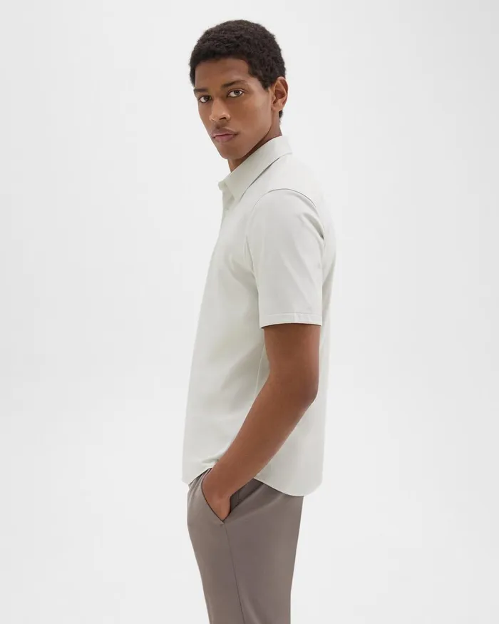 Men Shirts Theory Irving ShortSleeve Shirt In Structure Knit Limestone