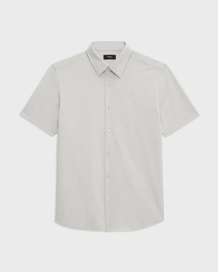Men Shirts Theory Irving ShortSleeve Shirt In Structure Knit Limestone