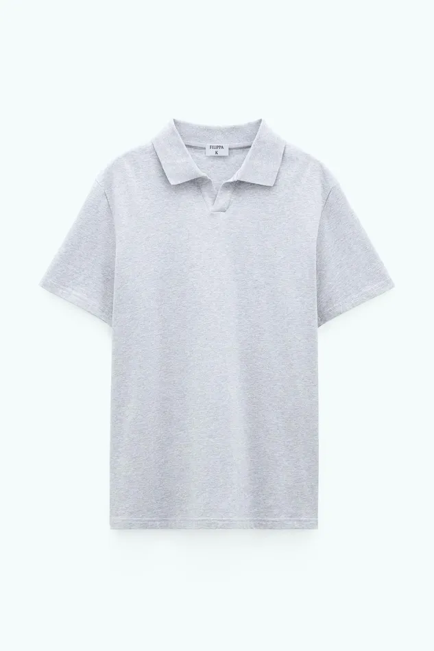 Men Stretch Cotton Polo TShirt Light Grey Melange Filippa K TShirts
